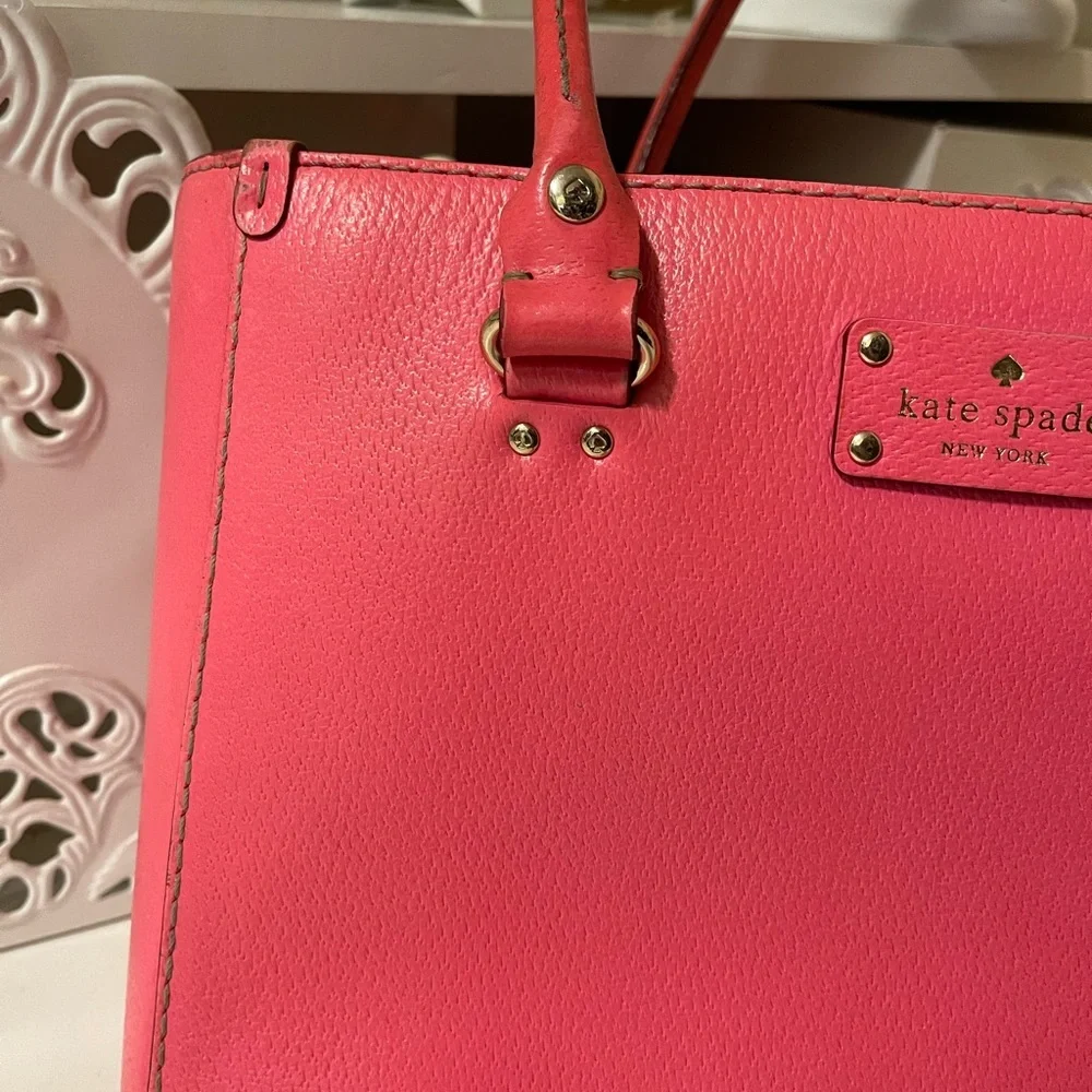 Kate Spade Neon Coral Pink Leather Tote